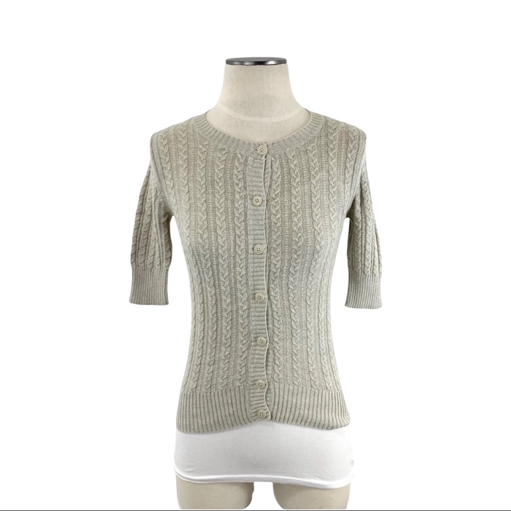 Rubbish- Oatmeal Cable Short Sleeved Cardigan MJ